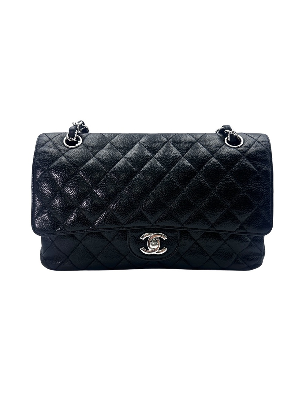 CHANEL Black Quilted Lambskin Shoulder Bag with Silver Hardware